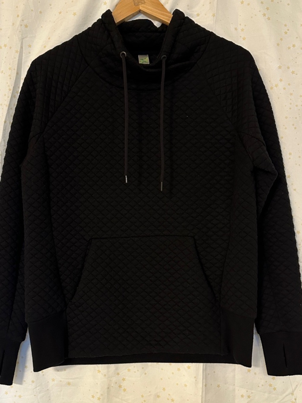 GreenTea Black Quilted Drawstring Pullover Hoodie